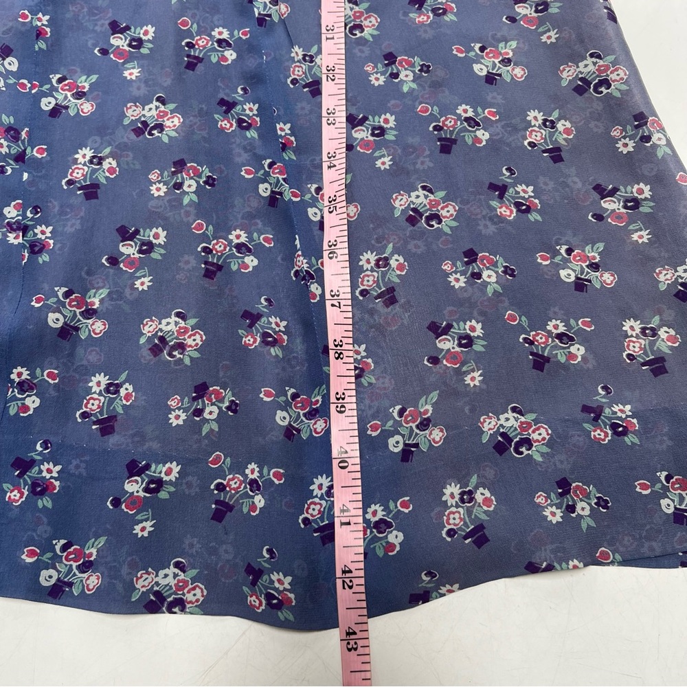 Vintage 70s women’s blue floral silk dress S/M L113-29 - Picture 3 of 5